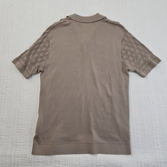 Free Planet Knit Shirt Men's XL Taupe Geometric Pattern Short Sleeve NWT - Picture 11 of 15